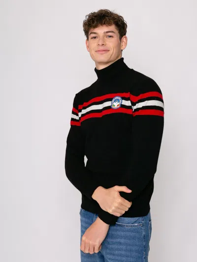 Mc2 Saint Barth Blended Cashmere Turtle Neck Sweater With Patch In Black