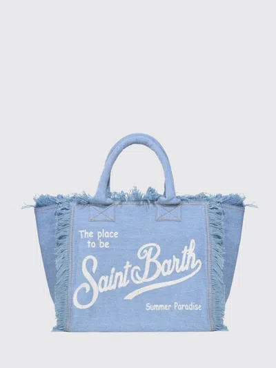 Mc2 Saint Barth Printed Cotton Vanity Bag With Logo In Blue
