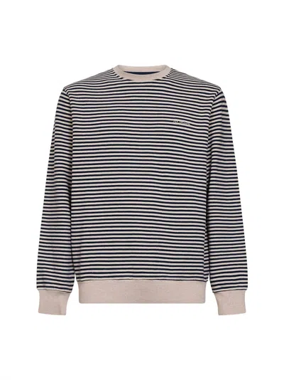 Mc2 Saint Barth Blue And Cream Striped Cotton And Linen Ponza Sweatshirt In Gray