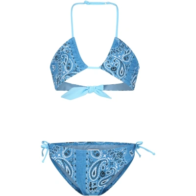 Mc2 Saint Barth Kids' Blue Bikini For Girl With Paisley Pattern In Denim