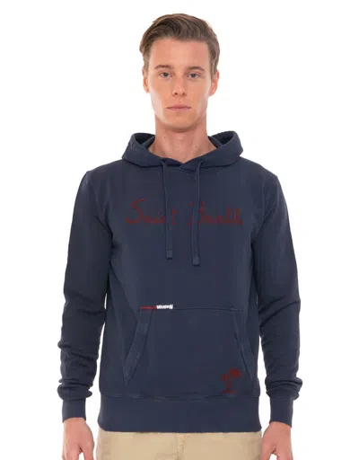 Mc2 Saint Barth Blue Cotton Hoody With Embroidery