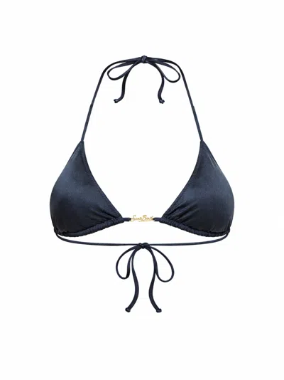 Mc2 Saint Barth Blue Glossy Finish Lycra Leah Plate Triangle Bikini Top