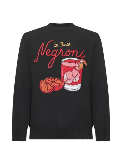 Mc2 Saint Barth Blue Heron Embroidered Sweater In Black