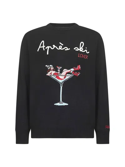 Mc2 Saint Barth Blue Heron Embroidered Sweater In Black