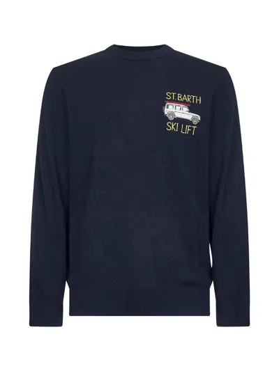 Mc2 Saint Barth Blue Heron Light Embroidered Sweater