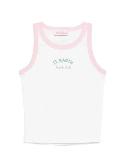Mc2 Saint Barth Kids' Blue Jr Embroidered Tank Top In White