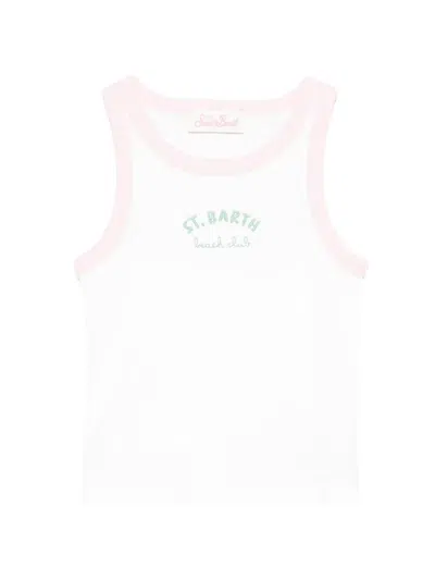 Mc2 Saint Barth Kids' Blue Jr Embroidered Tank Top In White