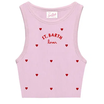 Mc2 Saint Barth Blue Jr Tank-top Pink With St. Barth Embroidery And Hearts