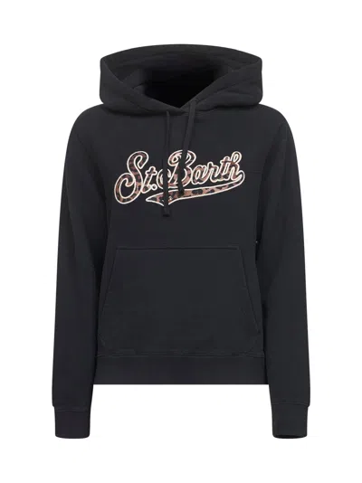 Mc2 Saint Barth Blue Logo Lettering Virginia Hoodie In Black