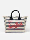Mc2 Saint Barth Blue Striped Cotton Canvas Vanity Tote Bag In Blue