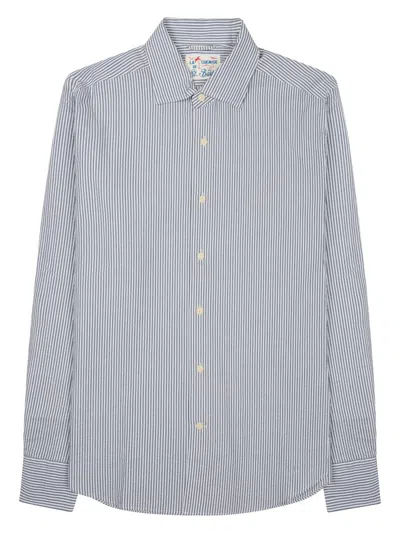 Mc2 Saint Barth Blue Striped Long-sleeve Button-down Linen Shirt