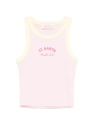 Mc2 Saint Barth Kids' Blue Striped Ribbed Tank Top In Pink