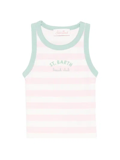 Mc2 Saint Barth Kids' Blue Striped Ribbed-knit Tank Top In Pink