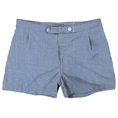 Mc2 Saint Barth Blue Stripes Swim Shorts With Button Front Fastening