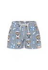 Mc2 Saint Barth Blue Swim Short For Boy With Bear In Blue