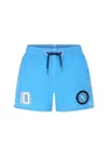 Mc2 Saint Barth Jean Mid-length Swim Shorts With Napoli Print And Patch In Light Blue