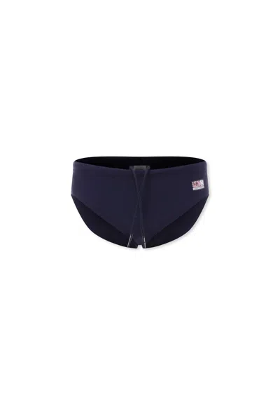 Mc2 Saint Barth Kids' Blue Swim Shorts For Boy With Logo In Black