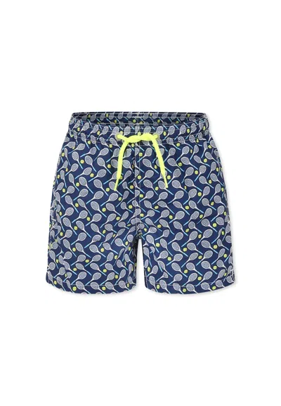 Mc2 Saint Barth Kids' Blue Swim Shorts For Boy With Tennis Racket Print