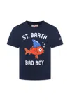 Mc2 Saint Barth Kids' Blue T-shirt For Boy With Glodfish