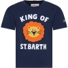 MC2 SAINT BARTH BLUE T-SHIRT FOR BOY WITH LION AND LOGO
