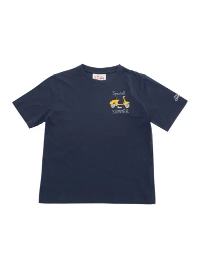 Mc2 Saint Barth Kids' Blue T-shirt With Vespa Print In Cotton Baby