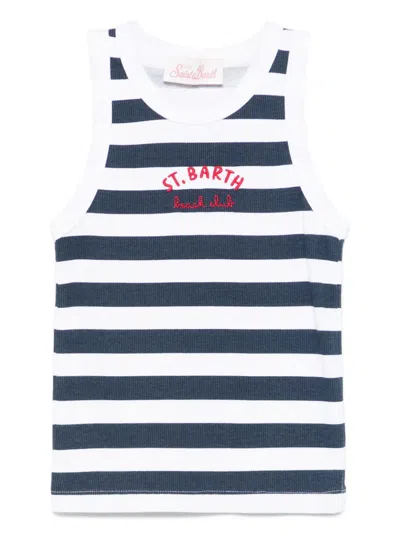 Mc2 Saint Barth Kids' Blue Tank Top In White