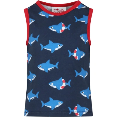 Mc2 Saint Barth Kids' Blue Tank Top For Boy With Shark Print