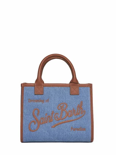 Mc2 Saint Barth Midi Vanity Logo-embroidered Denim Tote Bag In Orange