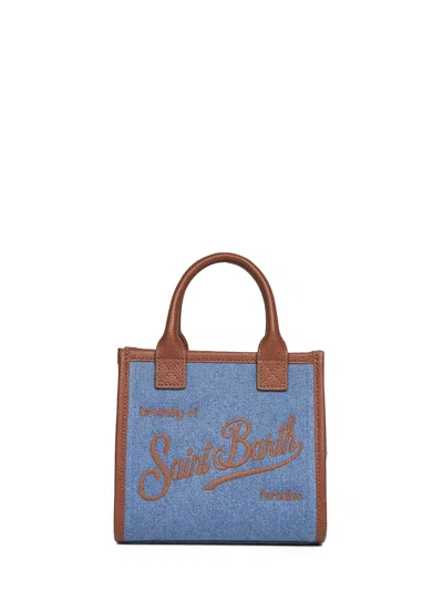 Mc2 Saint Barth Mini Vanity Logo-embroidered Denim Tote Bag In Black