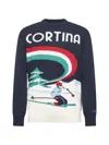 Mc2 Saint Barth Blue Wool Blend Jacquard Postcard Heron Sweater In Blue