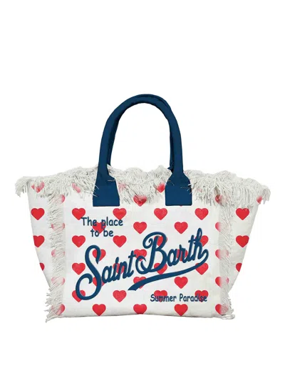 Mc2 Saint Barth Colette Heart Cotton Canvas Bag In White