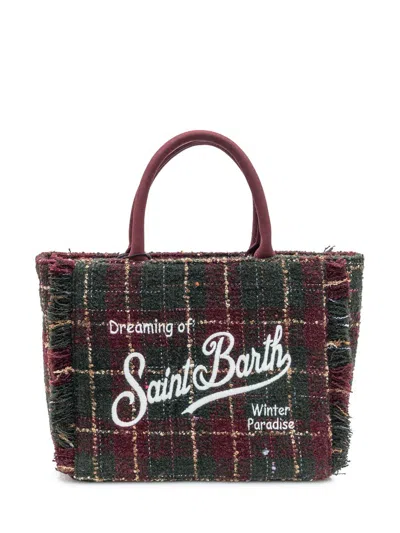 Mc2 Saint Barth Bordeaux And Green Check Bag Saint Barth In Red