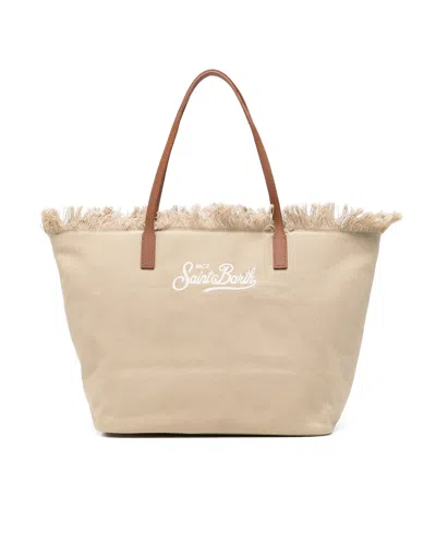 Mc2 Saint Barth Borsa City Mid Fringe Canvas In Nude