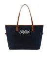 Mc2 Saint Barth Rectangular Tote Bag With Contrasting Brown Handles And White Script Logo In Black