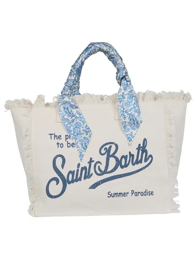 Mc2 Saint Barth Fringed-trim Scarf-detail Tote Bag In Blue