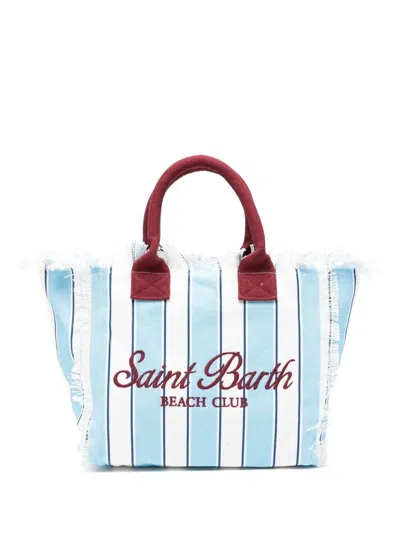 Mc2 Saint Barth Striped Vanity Tote Bag With Fringes In Blue