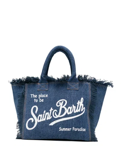 Mc2 Saint Barth Borsa Tote Vanity Mini In Denim Di Cotone Con Logo