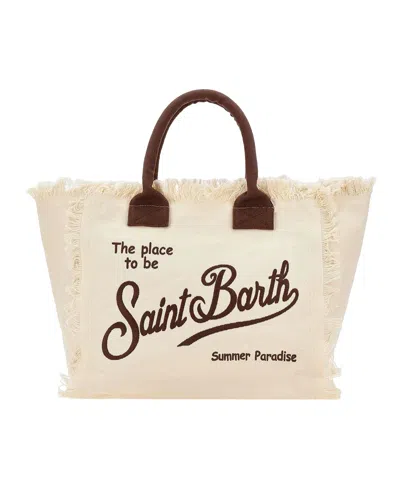 Mc2 Saint Barth Vanity Fringed Canvas Tote Bag In Neutral