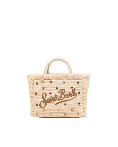 Mc2 Saint Barth Borsa Vanity Mini Straw Strass In Neutral