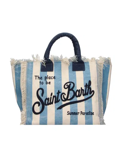 Mc2 Saint Barth Borsa Vanity Vertical Stripes Pop Azzurra In Blue