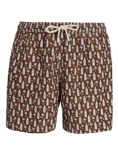 Mc2 Saint Barth Bottle-print Swim Shorts In Brown