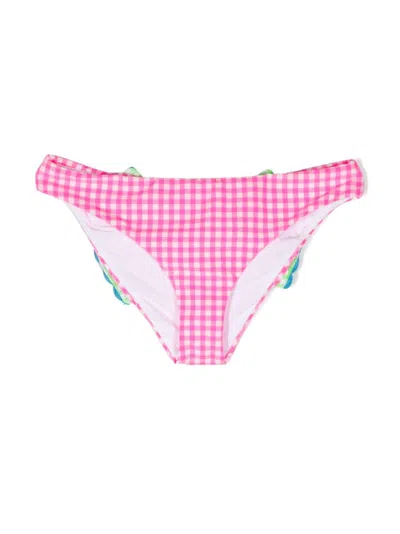 Mc2 Saint Barth Kids' Bow-detail Gingham Bikini Bottoms In Pink