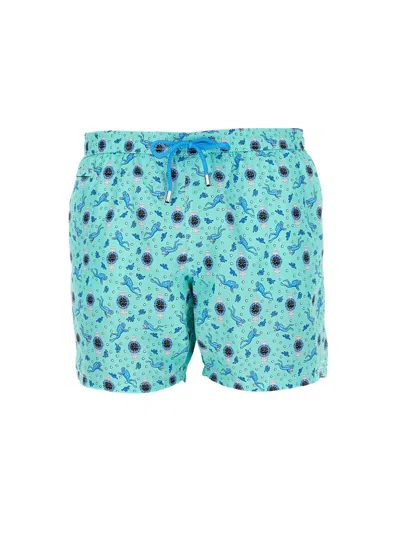 Mc2 Saint Barth Boxer Swimsuit With Print In Baby Blue