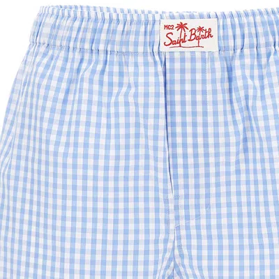 Mc2 Saint Barth Boxy Cotton Shorts In Light Blue/white