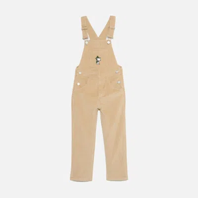 Mc2 Saint Barth Kids' Boy Corduroy Salopette With Snoopy Patch Snoopy Peanuts Special Edition In Brown