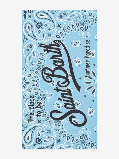 Mc2 Saint Barth Boys Bandana Print Beach Towel With Pocket In Blue