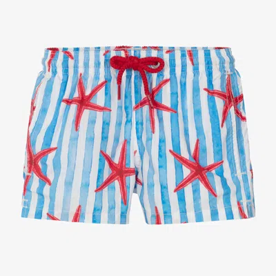 Mc2 Saint Barth Babies'  Boys Blue Stripe Starfish Print Swim Shorts