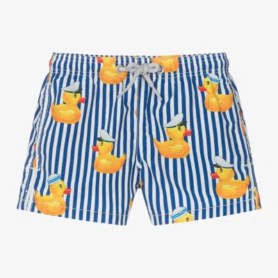 Mc2 Saint Barth Babies'  Boys Blue Striped Duck Print Swim Shorts
