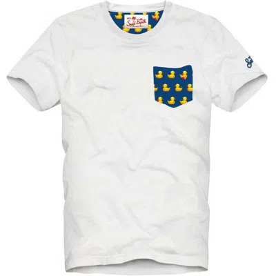 Mc2 Saint Barth Boys Cotton T-shirt With Printed Ducky Pocket In White