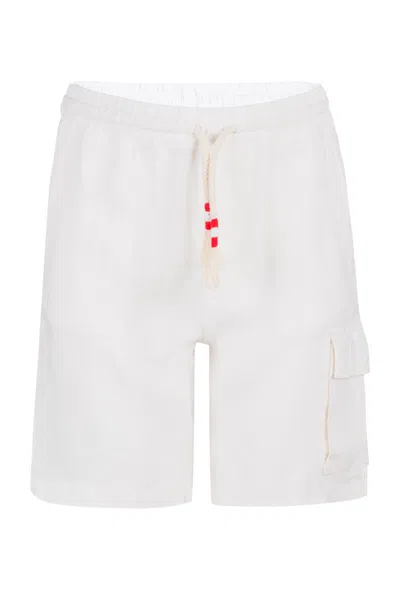 Mc2 Saint Barth Boys Linen Cream Shorts In White